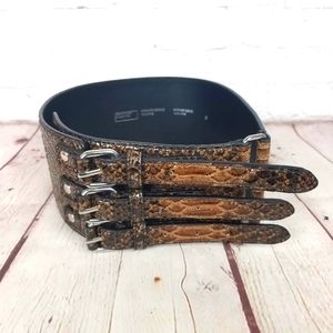 Triple Buckle Belt / Snake Skin Design